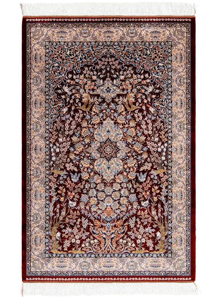 فرش ابریشمی محرابی گلدانی