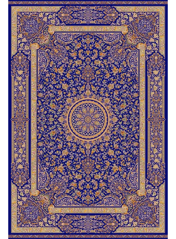 510040-آبی کاربنی-Dark Blue-200300 فرش ابریشمی فرانسوی | کلکسیون قم - تصویر 1