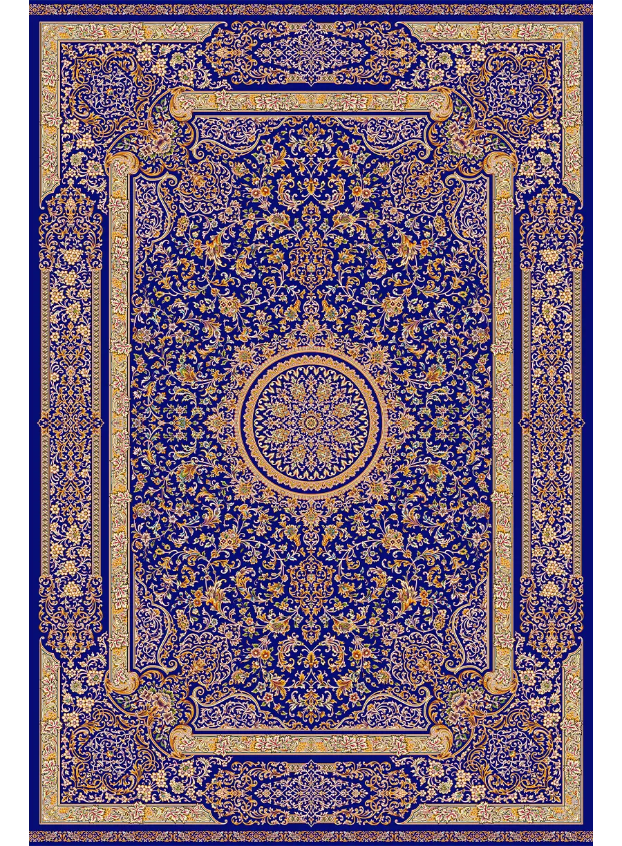 510040-آبی کاربنی-Dark Blue-200300 فرش ابریشمی فرانسوی | کلکسیون قم - تصویر 1