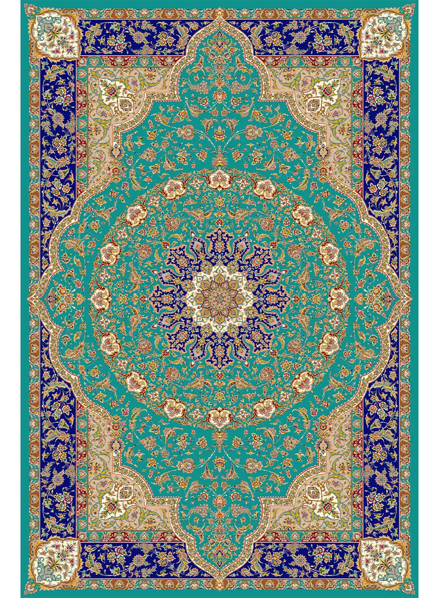 510440-فیروزه ای-Turquoise-200300 فرش ابریشمی لچک ترنج اصفهان | کلکسیون قم - تصویر 1