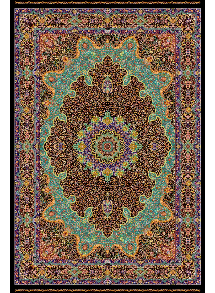 510480-فیروزه ای-Turquoise-200300 فرش ابریشمی لچک ترنج | کلکسیون قم - تصویر 1