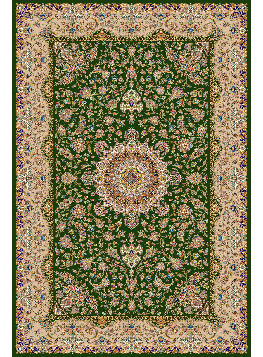 510520-یشمی-Moss Green-200300 فرش ابریشمی ترنجی اصفهان | کلکسیون قم - تصویر 1