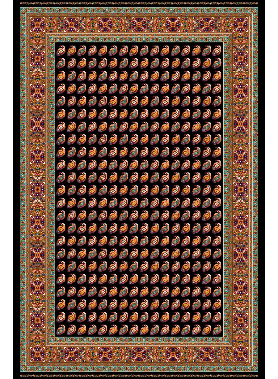 510570-مشکی-Black-200300 فرش ابریشمی بته | کلکسیون قم - تصویر 1