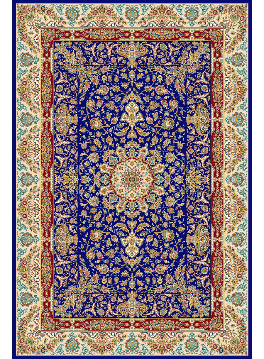 510610-آبی کاربنی-Dark Blue-200300 فرش ابریشمی لچک ترنج اصفهان | کلکسیون قم - تصویر 1
