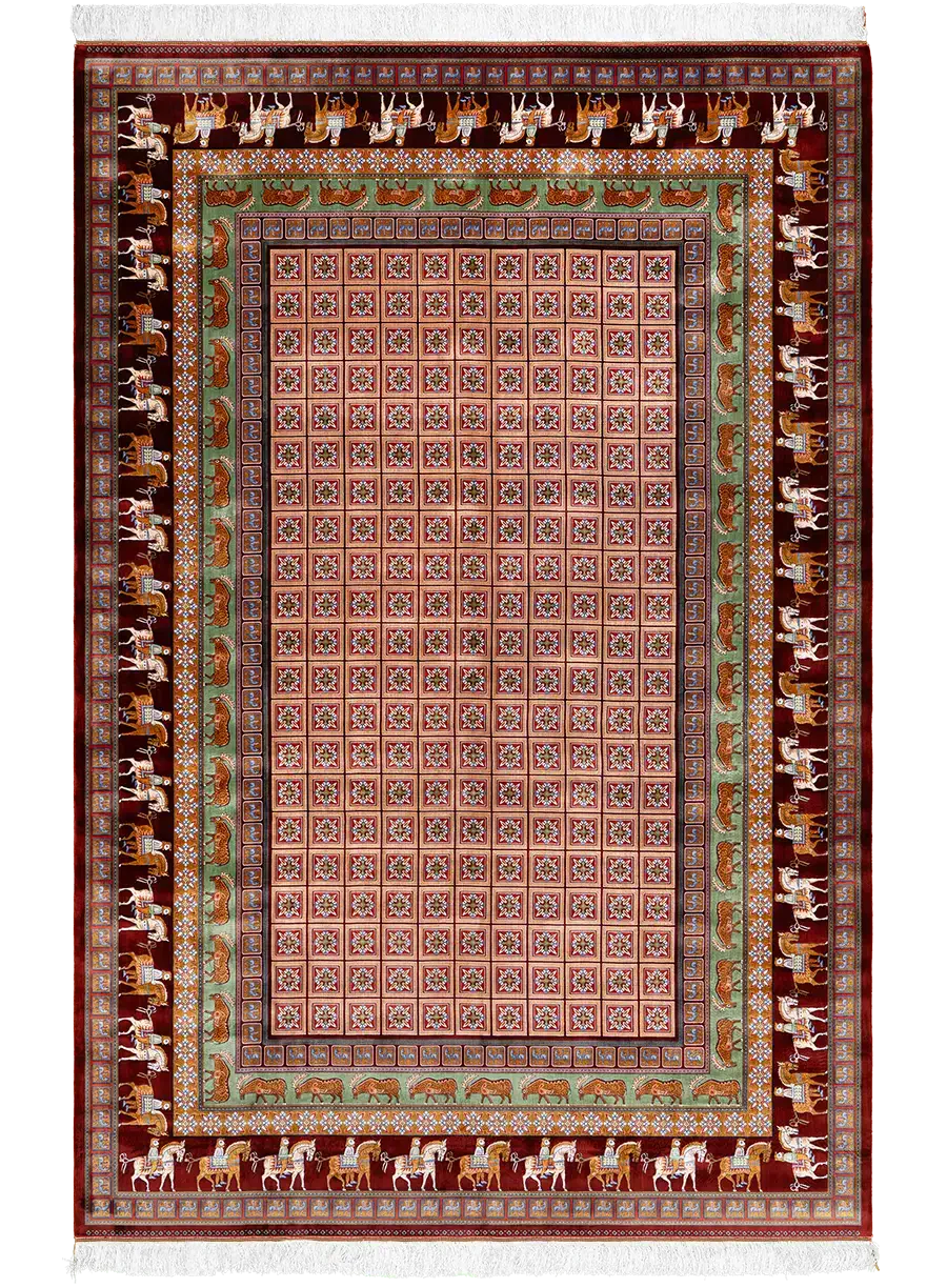 KA021-200290-Red-1 فرش ابریشمی پازیریک | کلکسیون کاشان - تصویر 1