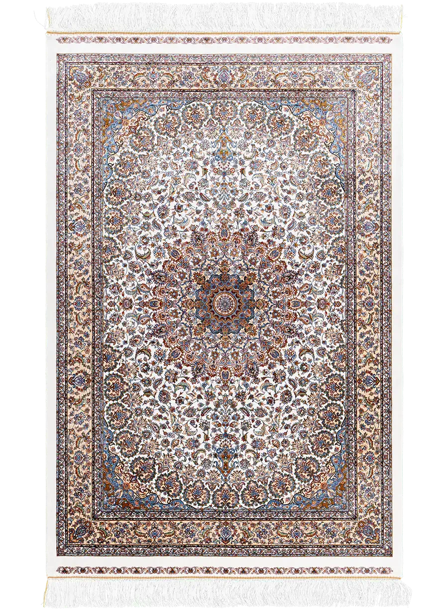 KA097-100150-Cream-1 فرش ابریشمی لچک ترنج کاشان | کلکسیون کاشان - تصویر 1