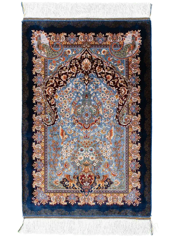 KA196-6090-Blue NavyBlue-1 فرش ابریشمی محرابی گلدانی | کلکسیون کاشان - تصویر 1