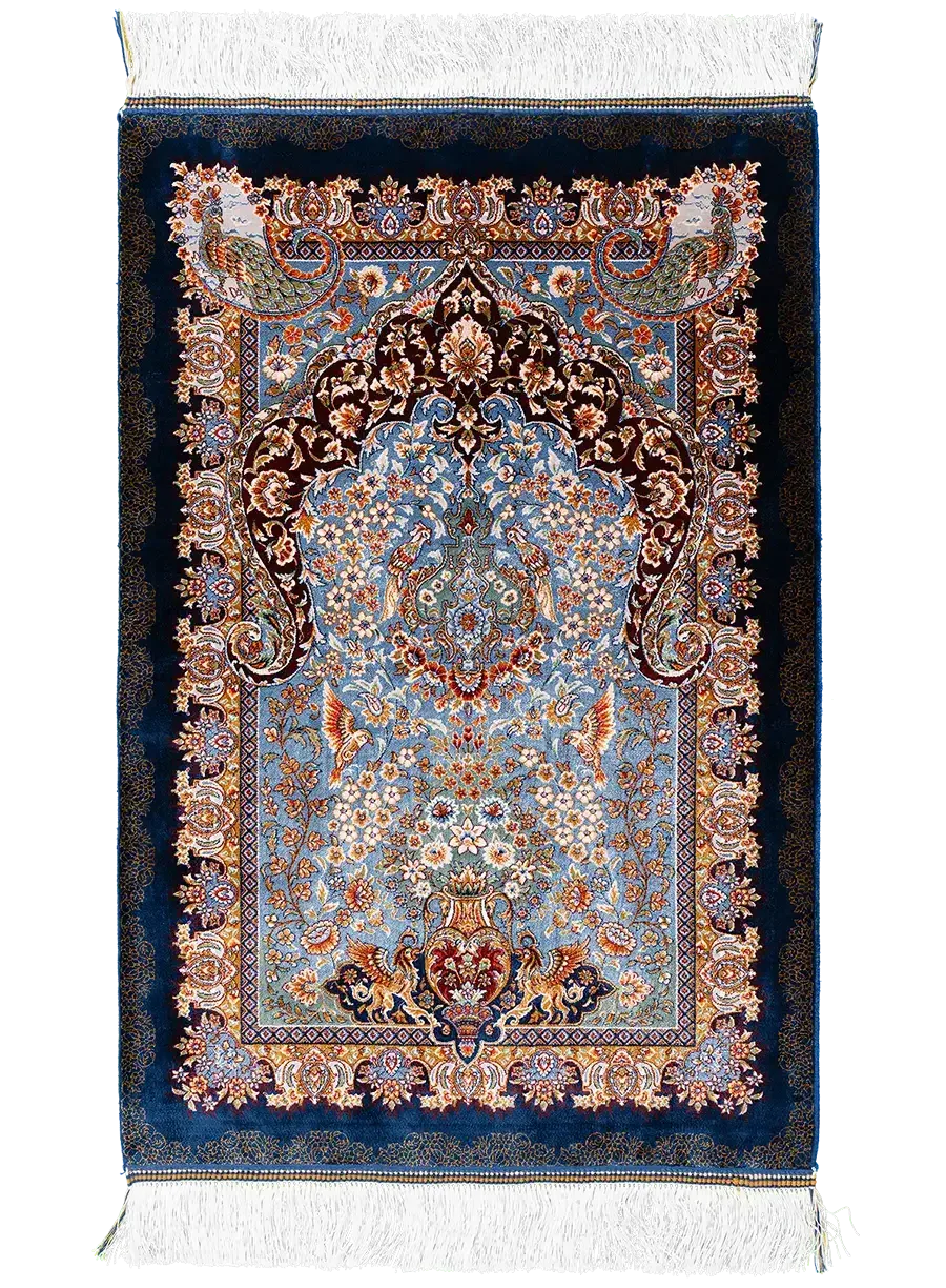 KA196-6090-Blue NavyBlue-1 فرش ابریشمی محرابی گلدانی | کلکسیون کاشان - تصویر 1