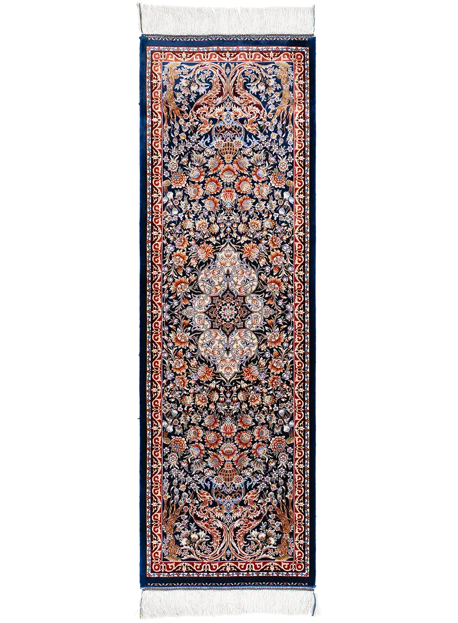 KA379-50150-NavyBlue-1 فرش ابریشمی ترنجی درختی | کلکسیون کاشان - تصویر 1